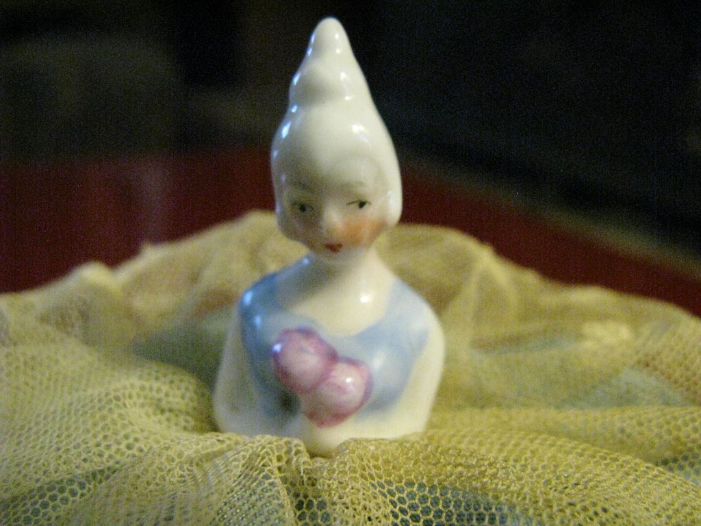 German Miniature "Bride" Pincushion/Half Doll with Lace Dress German Miniature "Bride" Pincushion/Half Doll with Lace Dress