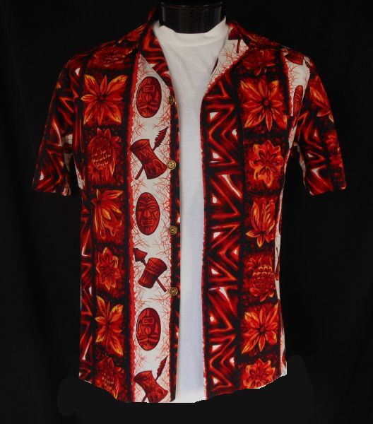 Vintage 60s Mens Hawaiian Shirt - Tiki God Masks and War Drums Vertical Print by Ui Maikai - Aloha Hawaiian Cotton Shirt - Size M Vintage 60s Mens Hawaiian Shirt - Tiki God Masks and War Drums Vertical Print by Ui Maikai - Aloha Hawaiian Cotton Shirt - Size M