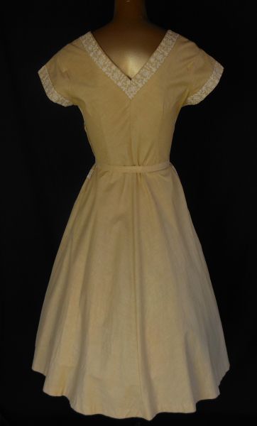 Vintage 50s Party Day Dress in Goldfinch Yellow Cotton with Embroidered Trim - Original Belt - Size M to L Vintage 50s Party Day Dress in Goldfinch Yellow Cotton with Embroidered Trim - Original Belt - Size M to L