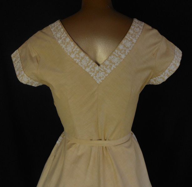 Vintage 50s Party Day Dress in Goldfinch Yellow Cotton with Embroidered Trim - Original Belt - Size M to L Vintage 50s Party Day Dress in Goldfinch Yellow Cotton with Embroidered Trim - Original Belt - Size M to L
