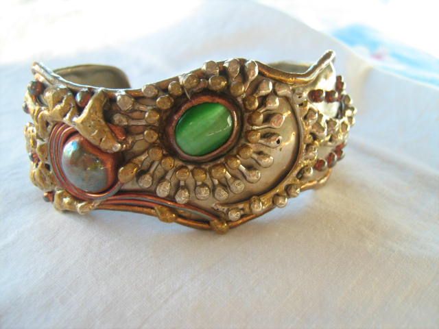 Fabulous Vintage SHOEN MEXICO Mixed Metal Modernist Bangle Bracelet Fabulous Vintage SHOEN MEXICO Mixed Metal Modernist Bangle Bracelet