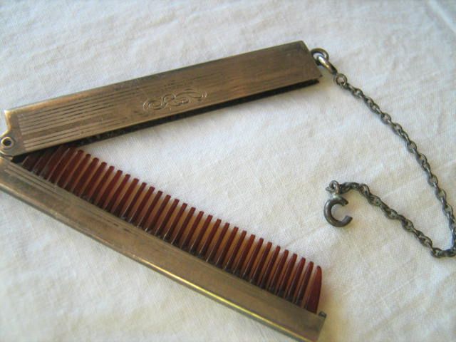 Vintage Sterling Silver Moustache Comb Faux Tortoise Vintage Sterling Silver Moustache Comb Faux Tortoise