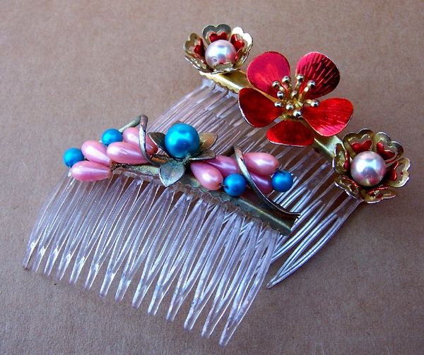 Vintage Hair Combs Two Fancy Baroque Style Side Combs from