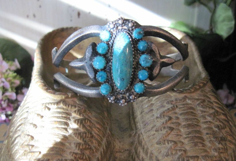 Vintage Native American Dead Pawn SIGNED Silver and Turquoise Bracelet Vintage Native American Dead Pawn SIGNED Silver and Turquoise Bracelet