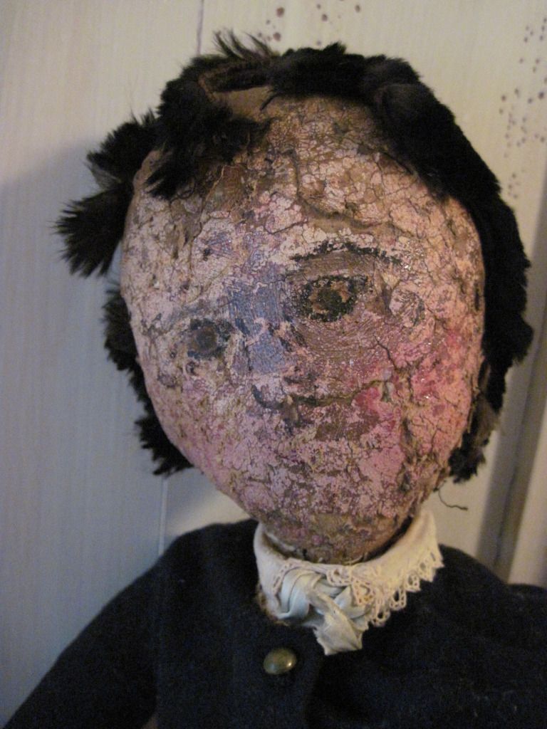 Antique Americana Folk Art Leather Painted Face Cloth Boy Doll Antique Americana Folk Art Leather Painted Face Cloth Boy Doll