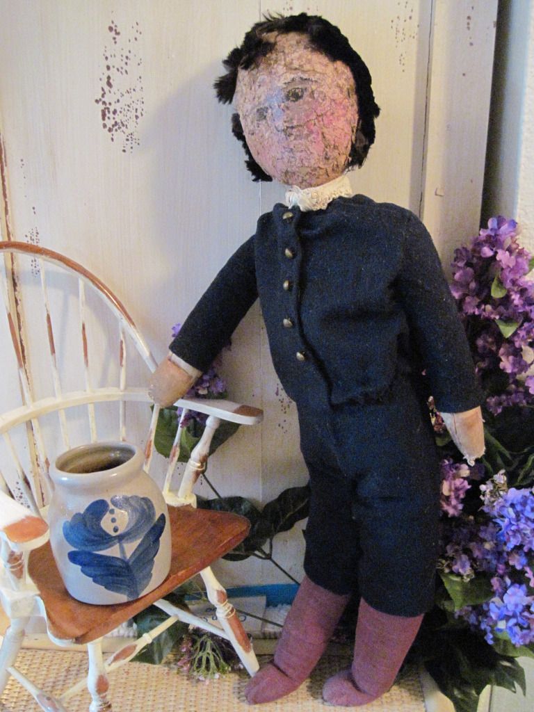 Antique Americana Folk Art Leather Painted Face Cloth Boy Doll Antique Americana Folk Art Leather Painted Face Cloth Boy Doll