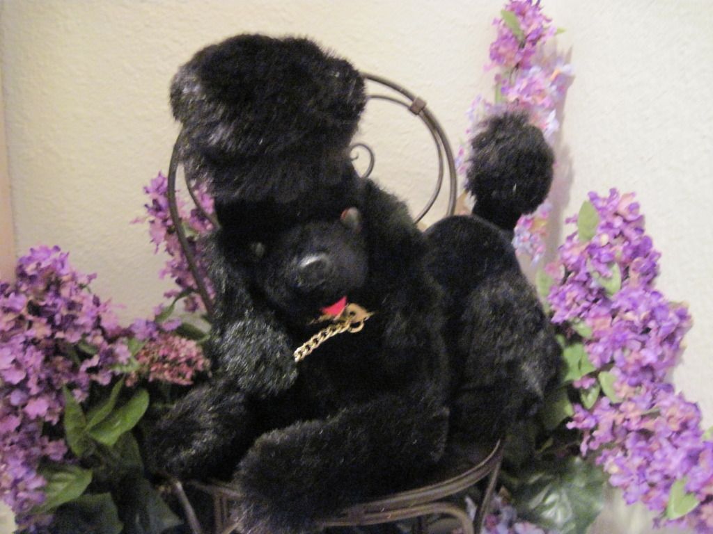 Mid-Century Modern Black Plush Poodle Dog Transistor Radio in Tummy Mid-Century Modern Black Plush Poodle Dog Transistor Radio in Tummy