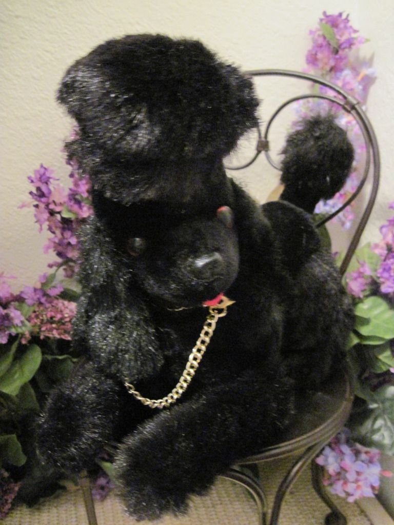Mid-Century Modern Black Plush Poodle Dog Transistor Radio in Tummy Mid-Century Modern Black Plush Poodle Dog Transistor Radio in Tummy