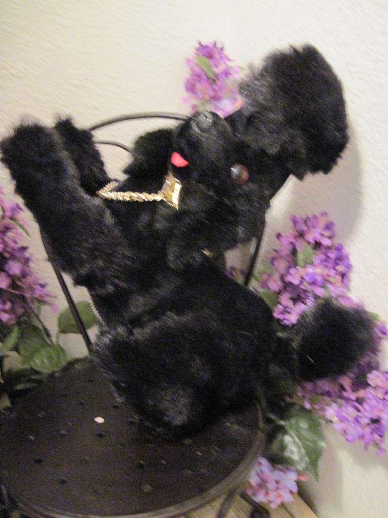 Mid-Century Modern Black Plush Poodle Dog Transistor Radio in Tummy Mid-Century Modern Black Plush Poodle Dog Transistor Radio in Tummy