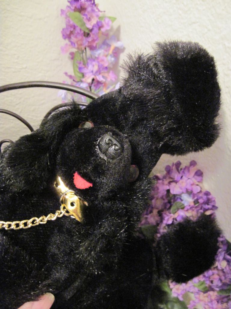 Mid-Century Modern Black Plush Poodle Dog Transistor Radio in Tummy Mid-Century Modern Black Plush Poodle Dog Transistor Radio in Tummy