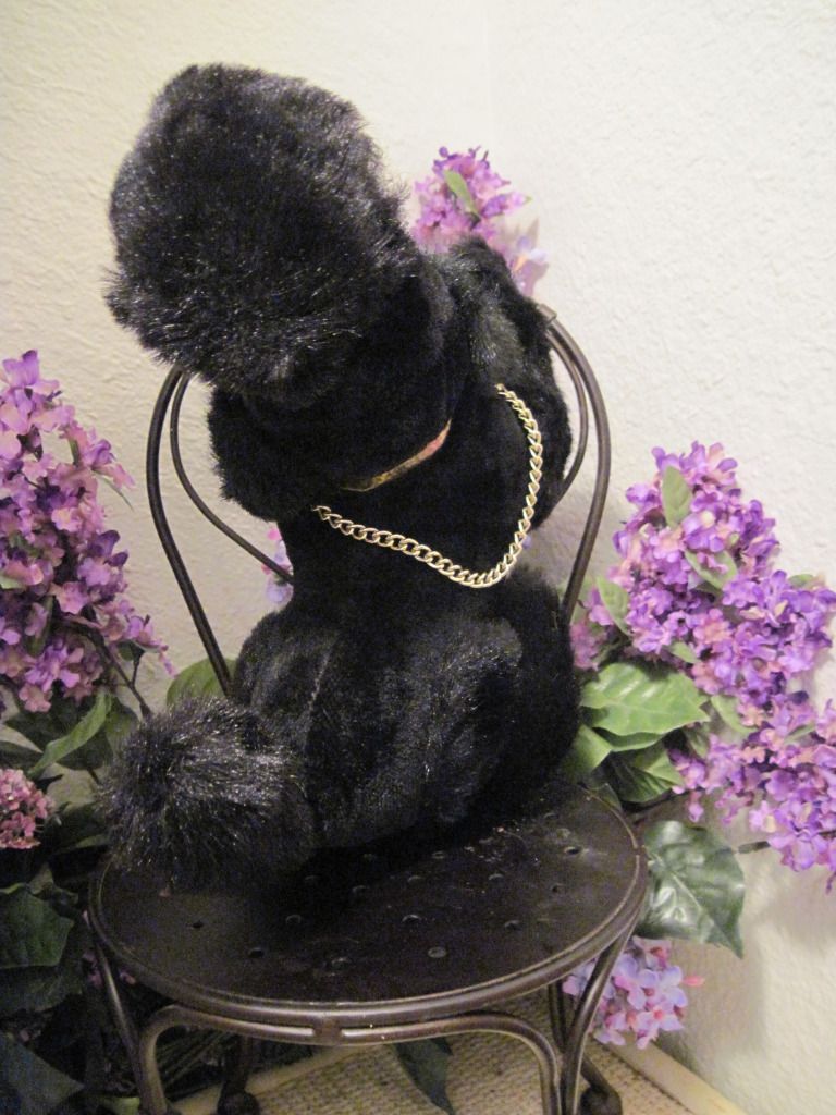 Mid-Century Modern Black Plush Poodle Dog Transistor Radio in Tummy Mid-Century Modern Black Plush Poodle Dog Transistor Radio in Tummy