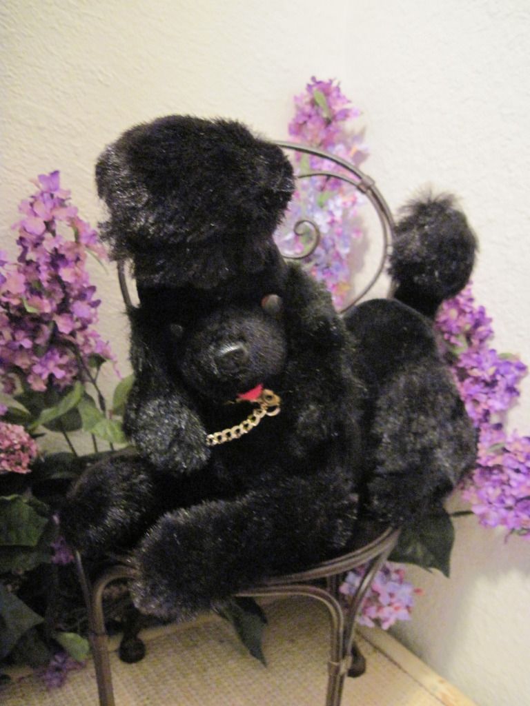 Mid-Century Modern Black Plush Poodle Dog Transistor Radio in Tummy Mid-Century Modern Black Plush Poodle Dog Transistor Radio in Tummy