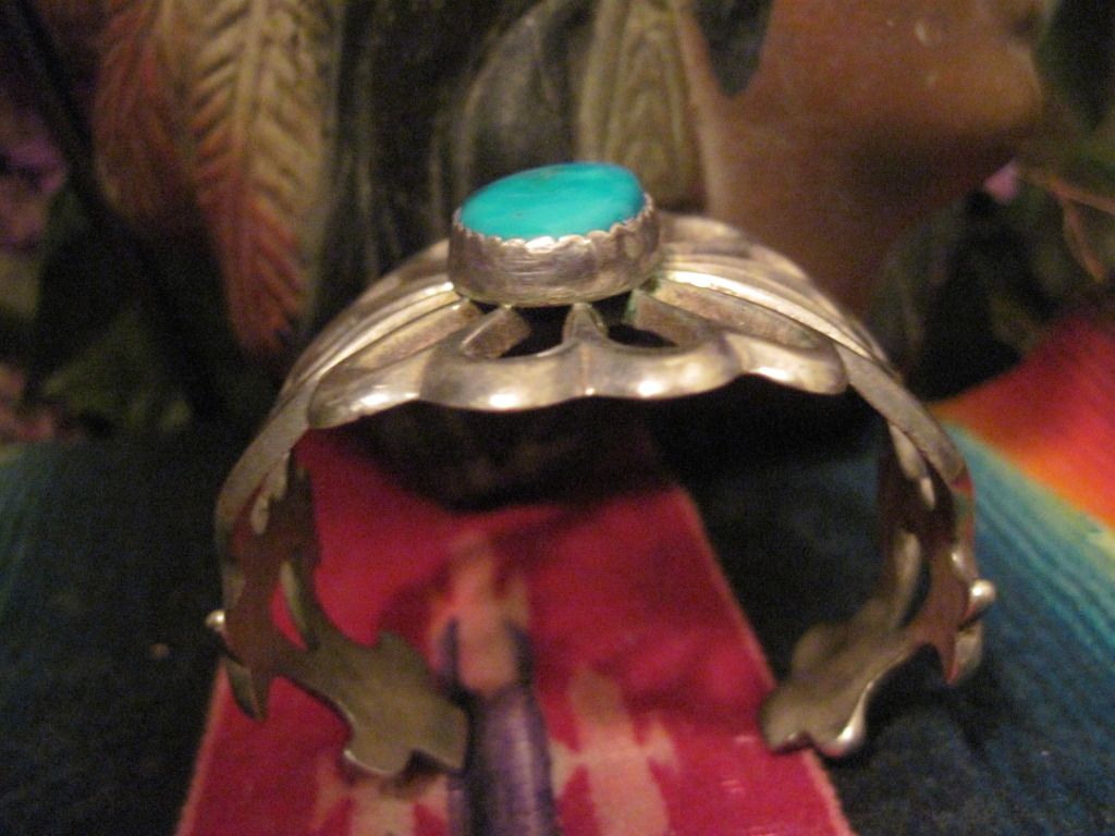 Gorgeous Very Vintage Native American Sand Cast Sterling and Turquoise Bracelet Gorgeous Very Vintage Native American Sand Cast Sterling and Turquoise Bracelet