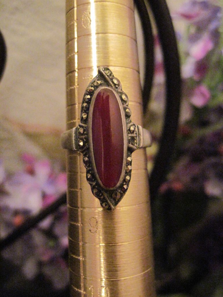 Vintage Carnelian and Sterling Silver Ring with Marcasites Vintage Carnelian and Sterling Silver Ring with Marcasites