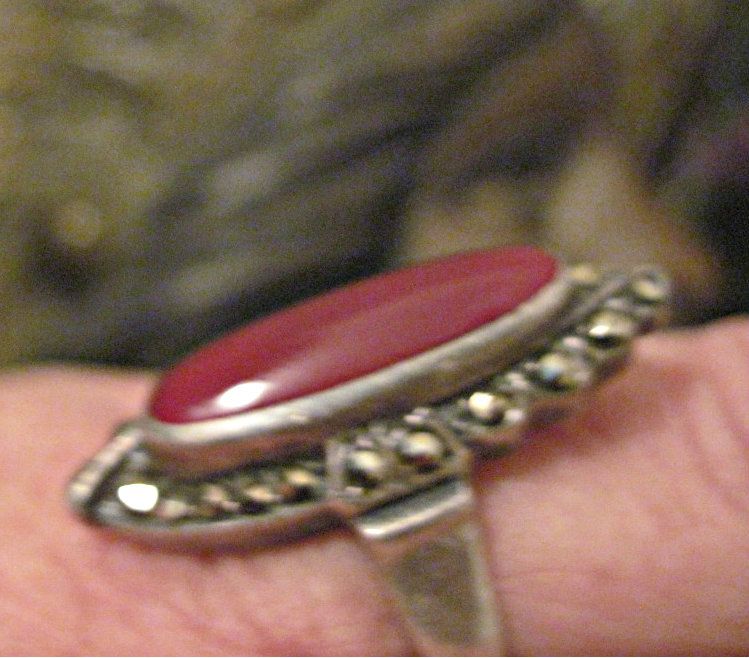Vintage Carnelian and Sterling Silver Ring with Marcasites Vintage Carnelian and Sterling Silver Ring with Marcasites