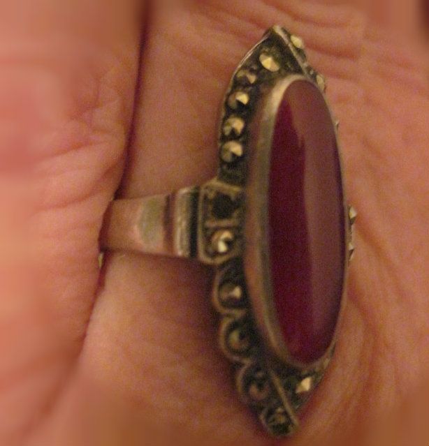 Vintage Carnelian and Sterling Silver Ring with Marcasites Vintage Carnelian and Sterling Silver Ring with Marcasites