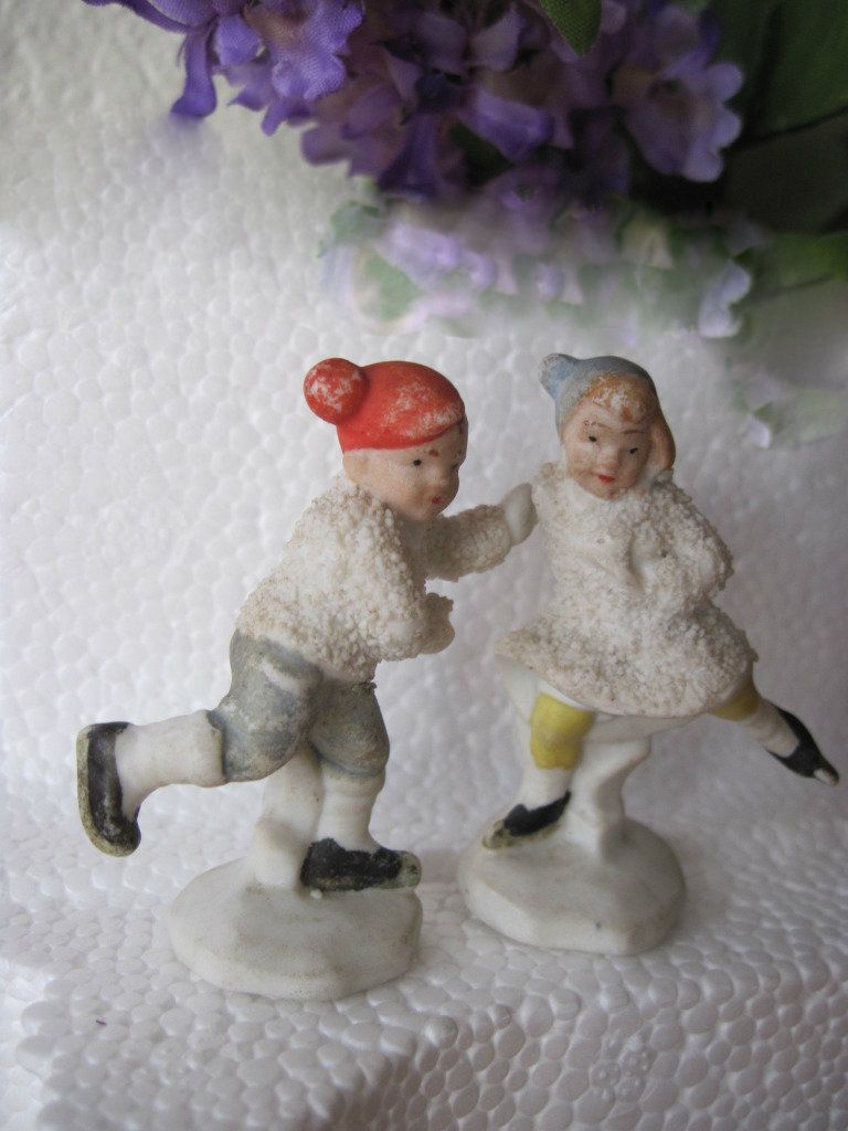 1920s German Hertwig Skating Snow Baby Children Pair 1920s German Hertwig Skating Snow Baby Children Pair