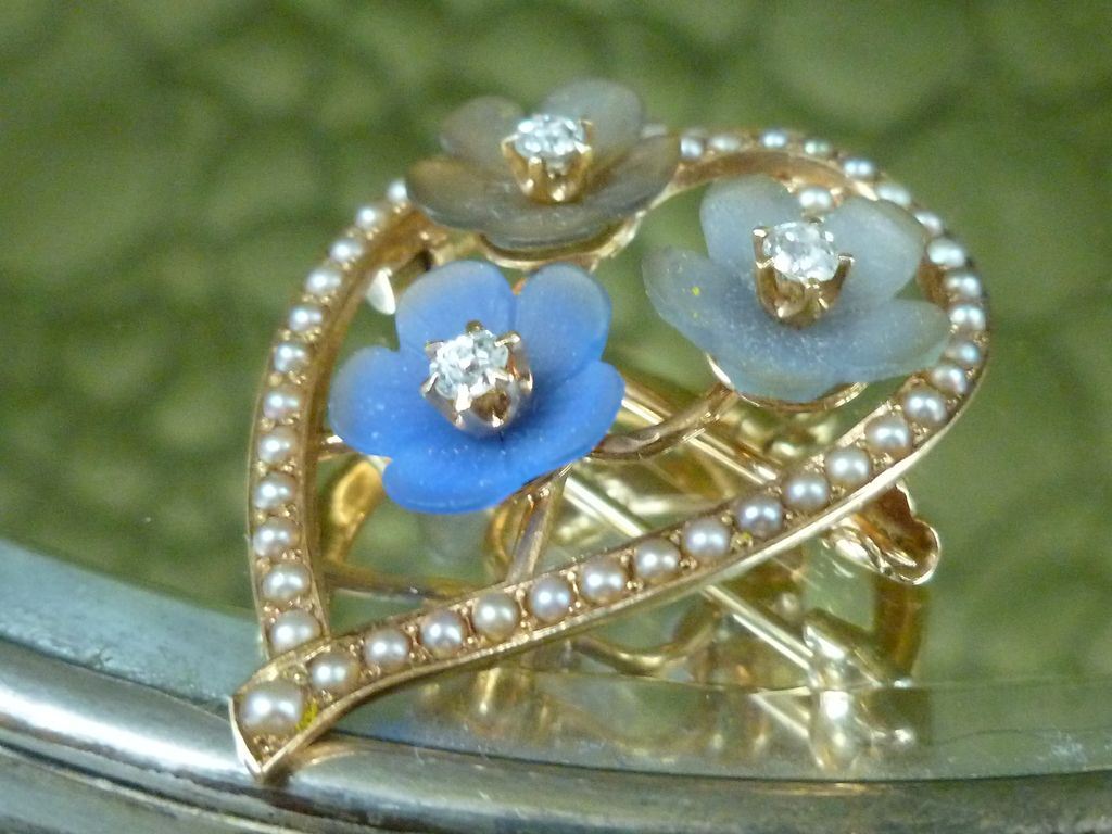 14k gold and diamond Art Nouveau Brooch Pendant Flowers 14k gold and diamond Art Nouveau Brooch Pendant Flowers