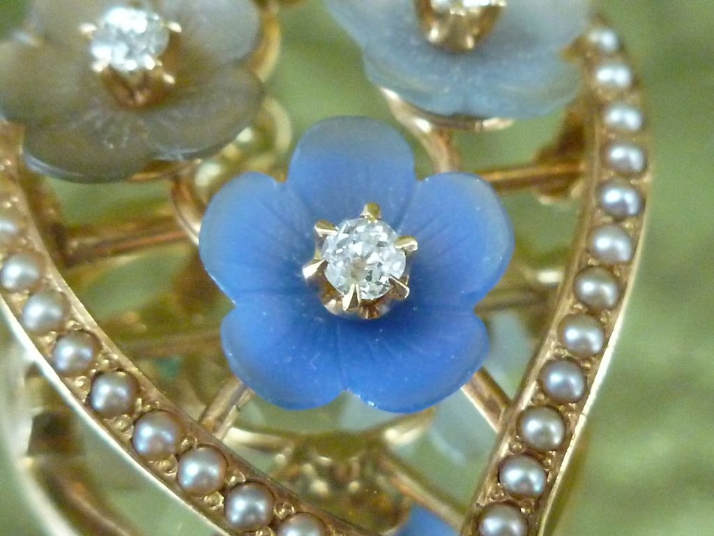 14k gold and diamond Art Nouveau Brooch Pendant Flowers 14k gold and diamond Art Nouveau Brooch Pendant Flowers