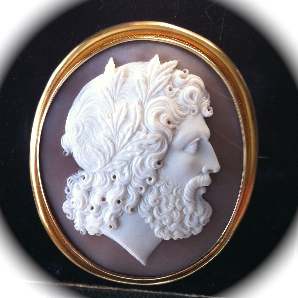 Fabulous Quality Museum Grade Shell Cameo of Zeus in 18K Gold Mount Fabulous Quality Museum Grade Shell Cameo of Zeus in 18K Gold Mount