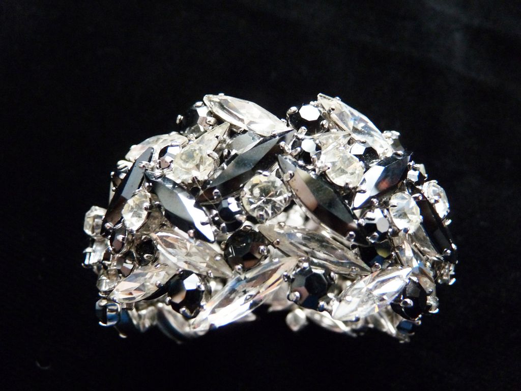 Clear and Hematite Signed Sherman Cuff Bracelet. Clear and Hematite Signed Sherman Cuff Bracelet.