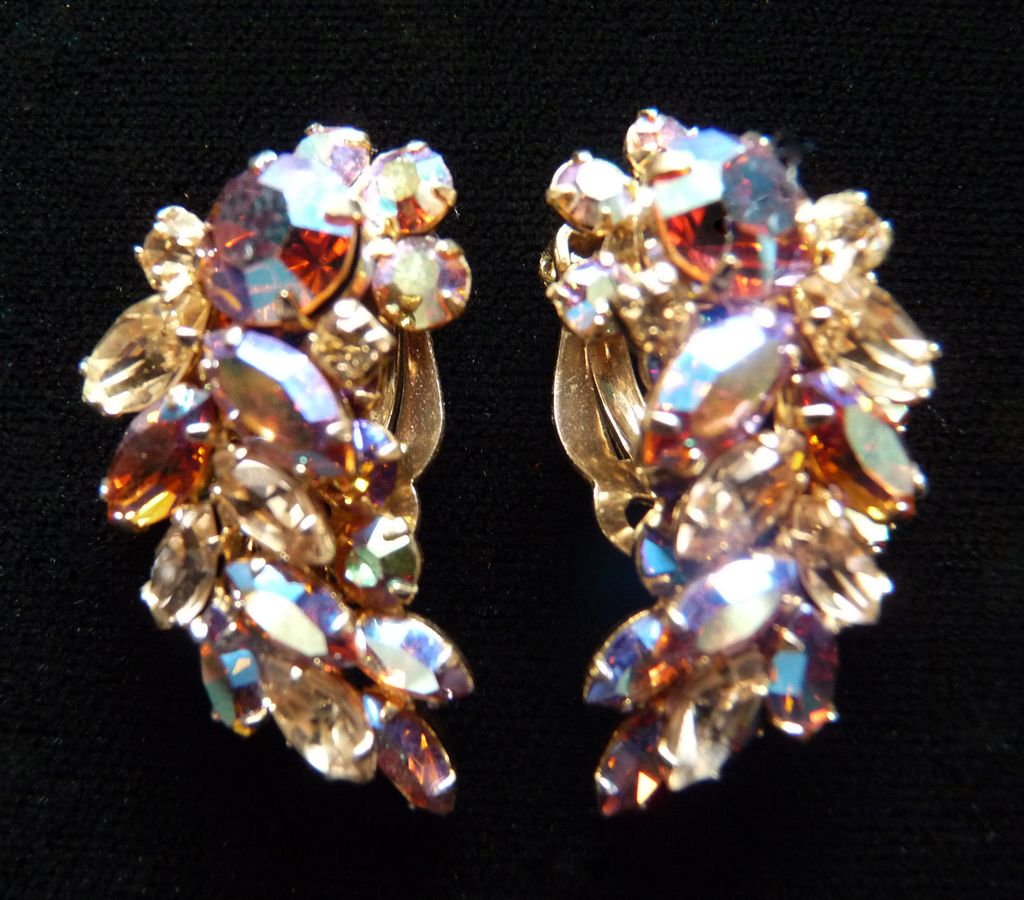 Large Topaz Leafy Signed Sherman Earrings Large Topaz Leafy Signed Sherman Earrings