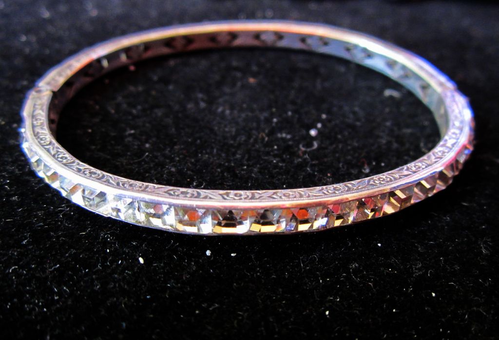 Art Deco Sterling Silver Channel Set Square Clear Crystal Paste Bracelet Art Deco Sterling Silver Channel Set Square Clear Crystal Paste Bracelet