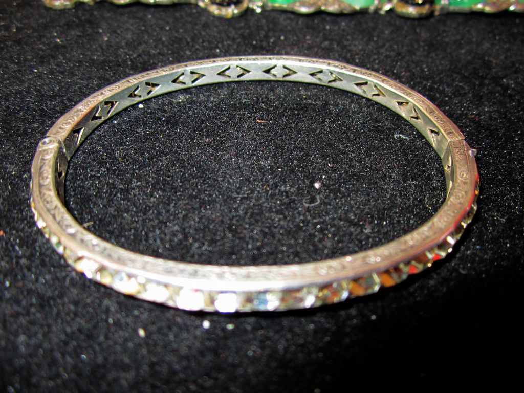 Art Deco Sterling Silver Channel Set Square Clear Crystal Paste Bracelet Art Deco Sterling Silver Channel Set Square Clear Crystal Paste Bracelet