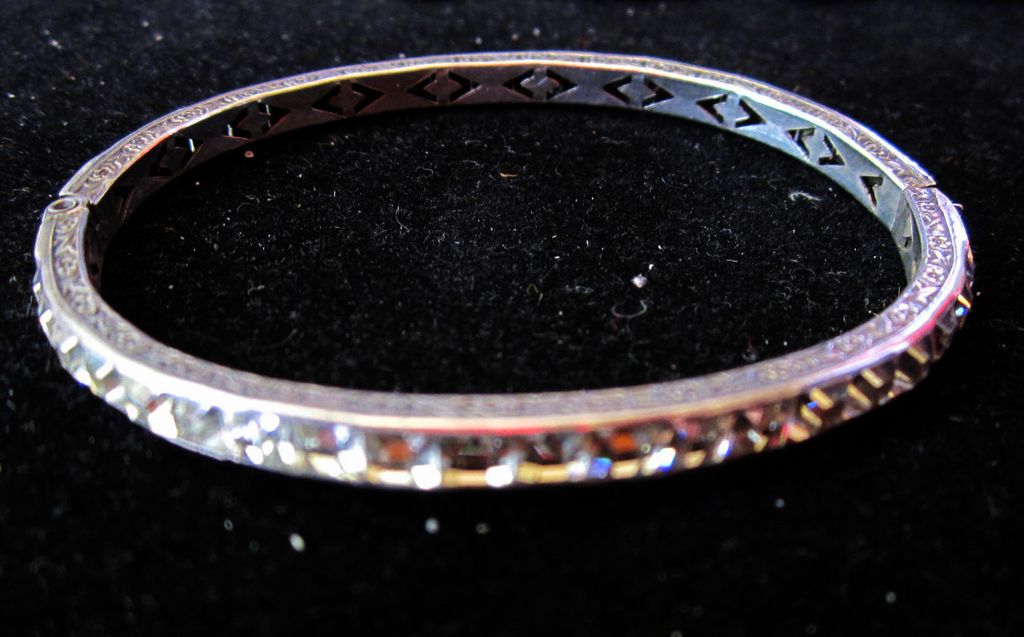 Art Deco Sterling Silver Channel Set Square Clear Crystal Paste Bracelet Art Deco Sterling Silver Channel Set Square Clear Crystal Paste Bracelet