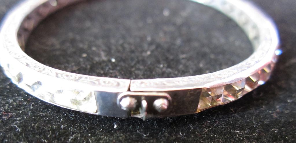 Art Deco Sterling Silver Channel Set Square Clear Crystal Paste Bracelet Art Deco Sterling Silver Channel Set Square Clear Crystal Paste Bracelet
