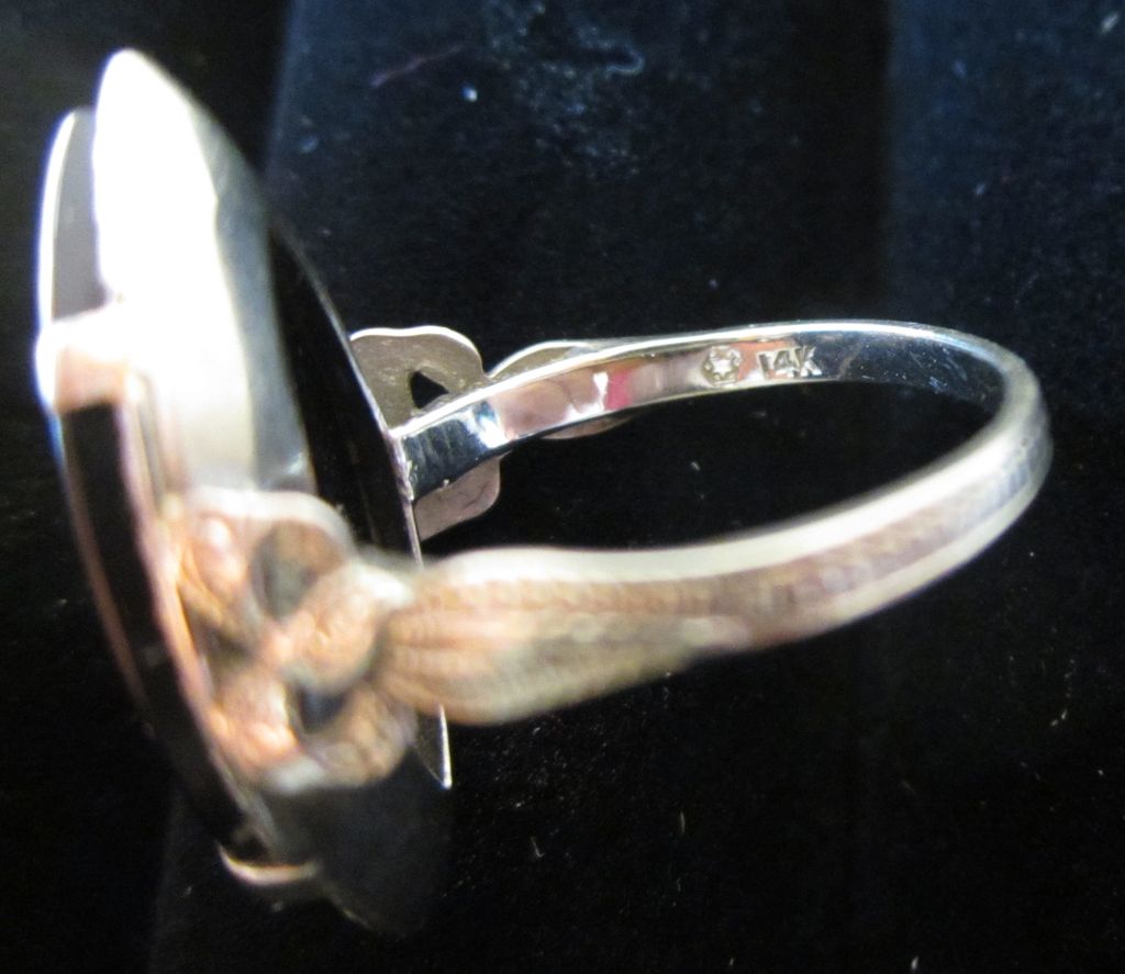 Vintage Art Deco 1930s 14K White Gold Black Onyx Diamond Ring Vintage Art Deco 1930s 14K White Gold Black Onyx Diamond Ring