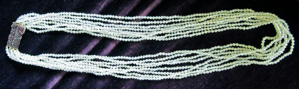 Vintage Hand Knotted 8 Strand Crystal With Natural Garnets And 14K Clasp Runway Flapper Necklace Vintage Hand Knotted 8 Strand Crystal With Natural Garnets And 14K Clasp Runway Flapper Necklace