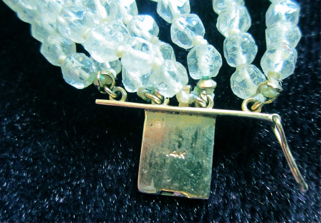 Vintage Hand Knotted 8 Strand Crystal With Natural Garnets And 14K Clasp Runway Flapper Necklace Vintage Hand Knotted 8 Strand Crystal With Natural Garnets And 14K Clasp Runway Flapper Necklace