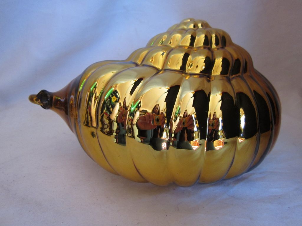 Vintage 1980s Extra Large Gold Mercury Glass Conch Seashell Christmas Ornament Holiday Decoration Vintage 1980s Extra Large Gold Mercury Glass Conch Seashell Christmas Ornament Holiday Decoration