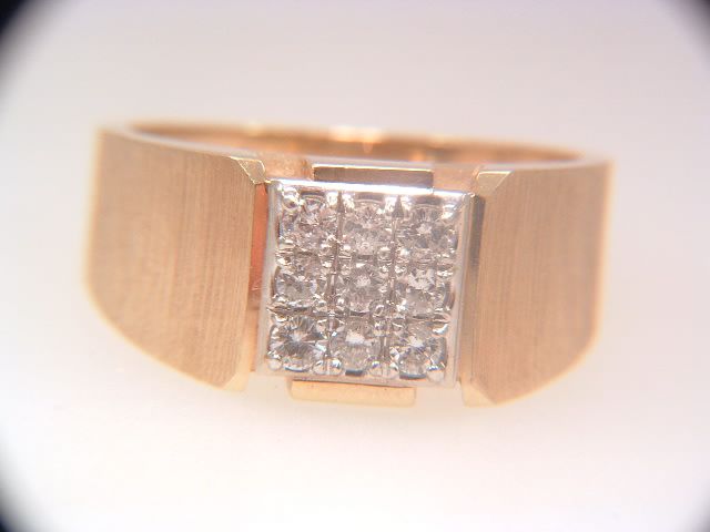 Gentleman's 14k Cluster Diamond Estate Men's Brushed Gold Ring Gentleman's 14k Cluster Diamond Estate Men's Brushed Gold Ring