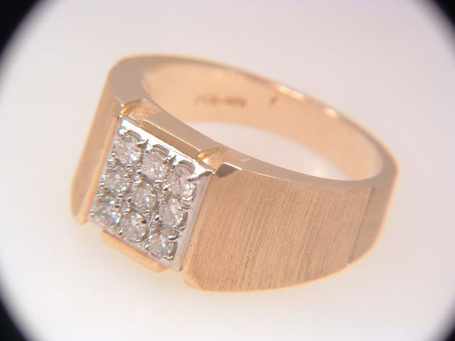 Gentleman's 14k Cluster Diamond Estate Men's Brushed Gold Ring Gentleman's 14k Cluster Diamond Estate Men's Brushed Gold Ring