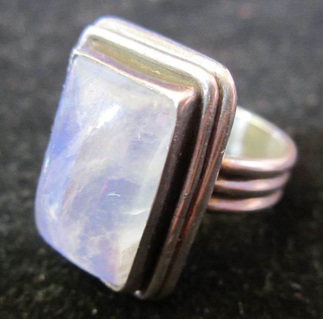 Sterling Silver Moonstone Ring With Purple and Blue Stone Sterling Silver Moonstone Ring With Purple and Blue Stone