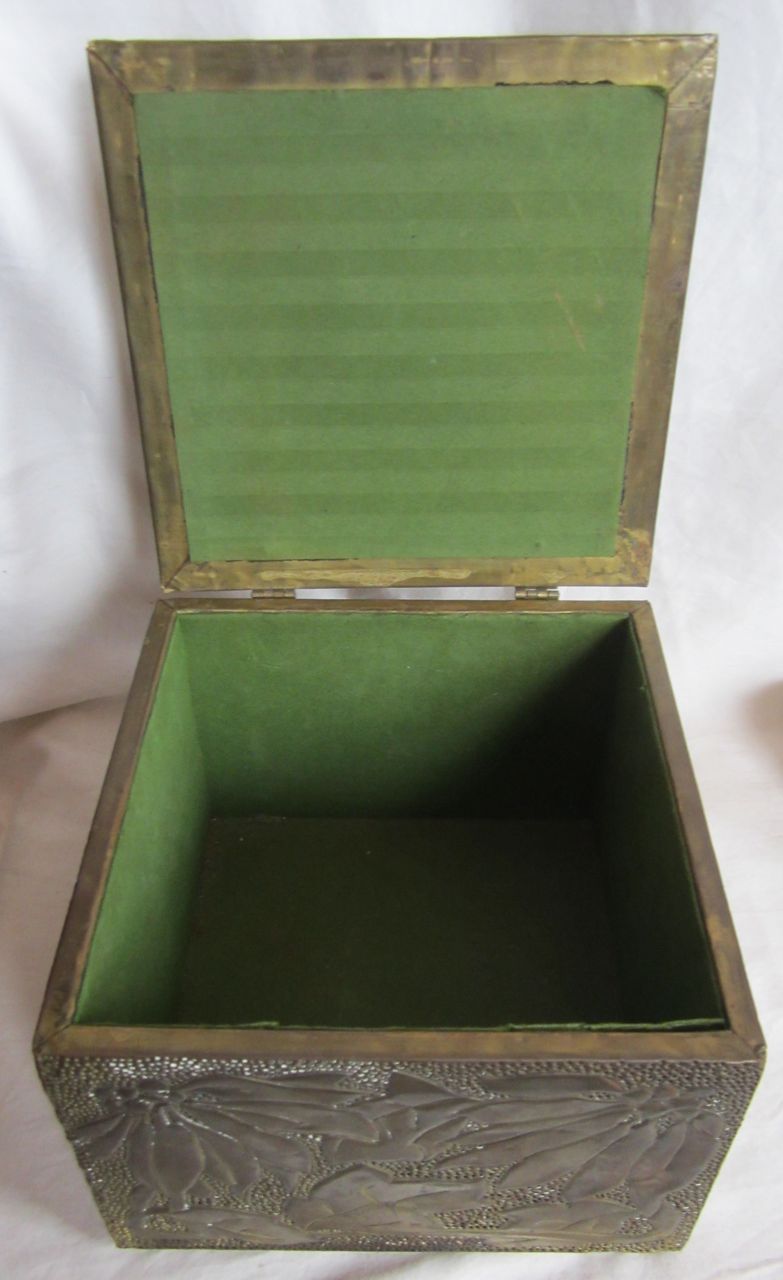 Antique Newcomb College Style Arts & Crafts Era Hand Hammered Foliage Brass Box Antique Newcomb College Style Arts & Crafts Era Hand Hammered Foliage Brass Box