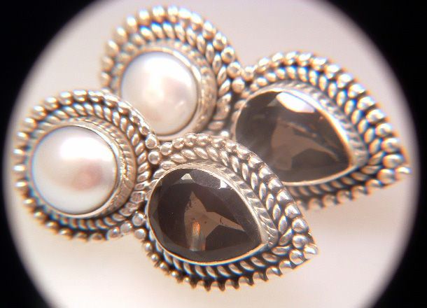 Vintage Sterling Silver Pearl And Smokey Quartz Earrings Vintage Sterling Silver Pearl And Smokey Quartz Earrings