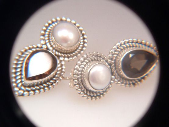 Vintage Sterling Silver Pearl And Smokey Quartz Earrings Vintage Sterling Silver Pearl And Smokey Quartz Earrings