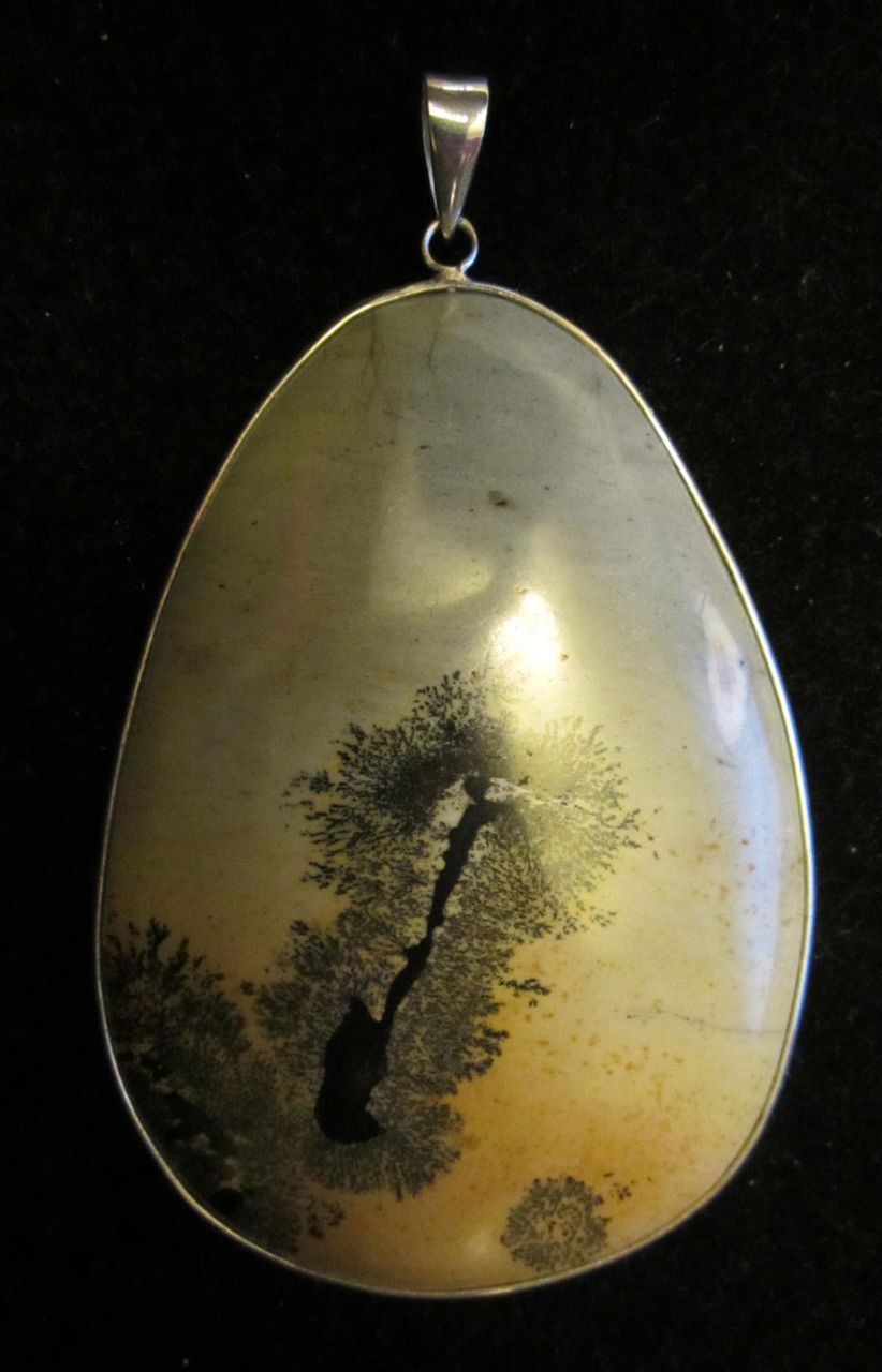Vintage Sterling Silver and Picture Jasper Double Sided Pendant With Tree Scene Vintage Sterling Silver and Picture Jasper Double Sided Pendant With Tree Scene