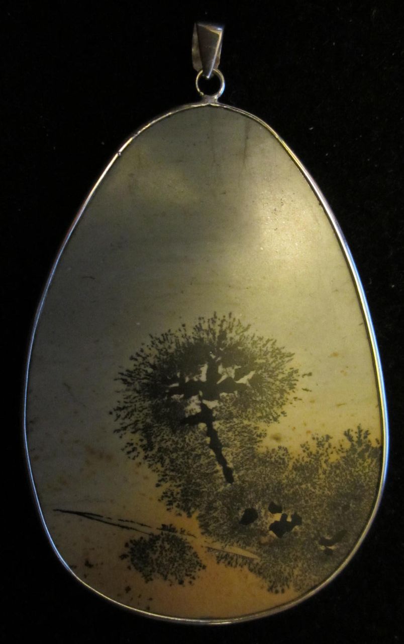Vintage Sterling Silver and Picture Jasper Double Sided Pendant With Tree Scene Vintage Sterling Silver and Picture Jasper Double Sided Pendant With Tree Scene
