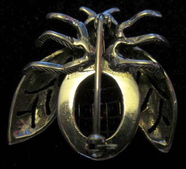 Vintage Red Cut Glass Sterling Silver and Marcasite Fly Vintage Red Cut Glass Sterling Silver and Marcasite Fly