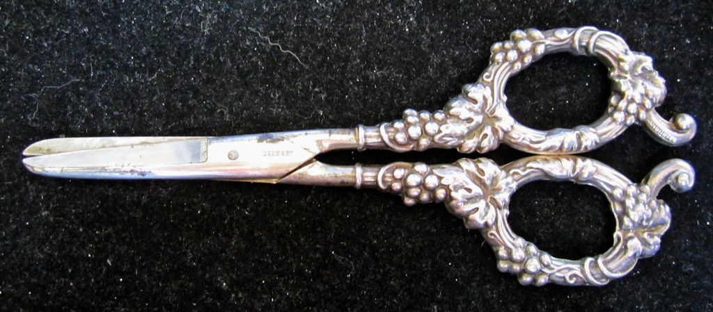 Sterling Silver Scissors Germany Shears Repousse Grapes Circa 1900 Sterling Silver Scissors Germany Shears Repousse Grapes Circa 1900
