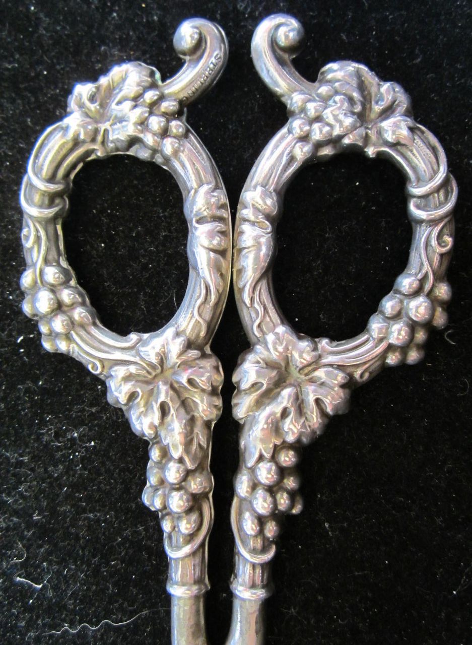 Sterling Silver Scissors Germany Shears Repousse Grapes Circa 1900 Sterling Silver Scissors Germany Shears Repousse Grapes Circa 1900