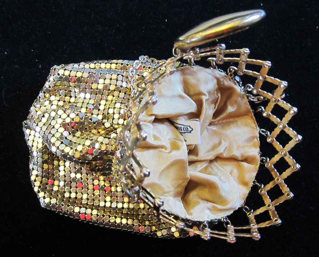 Vintage Whiting & Davis Gold Metal Mesh Bag With Accordion Open Vintage Whiting & Davis Gold Metal Mesh Bag With Accordion Open