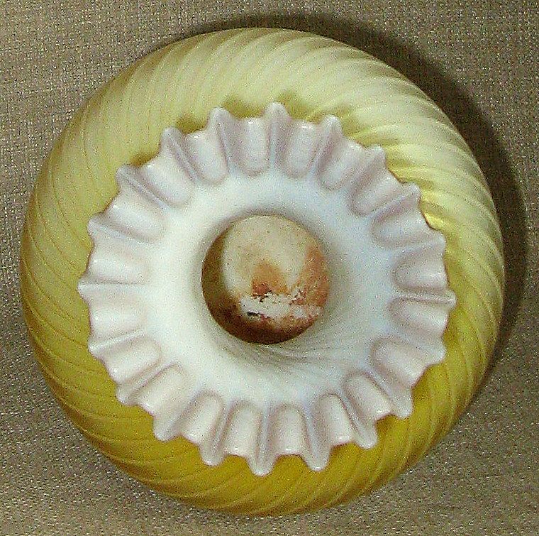 Stunning Antique 7 1/2" Butterscotch Swirl Mother of Pearl Satin Glass Vase w/Crimped Lip Stunning Antique 7 1/2" Butterscotch Swirl Mother of Pearl Satin Glass Vase w/Crimped Lip