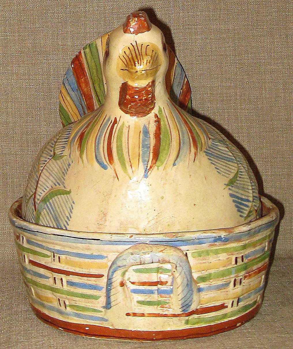 OLD Hand Painted Redware Pottery Tlaquepaque, Mexico Covered Casserole Chicken OLD Hand Painted Redware Pottery Tlaquepaque, Mexico Covered Casserole Chicken