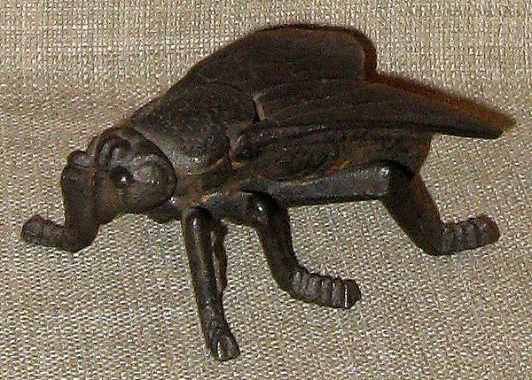 Primitive1920s England Cast Iron Figural Wasp Match Safe w/Hinged Wings Primitive1920s England Cast Iron Figural Wasp Match Safe w/Hinged Wings