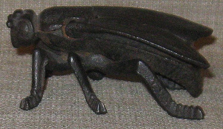 Primitive1920s England Cast Iron Figural Wasp Match Safe w/Hinged Wings Primitive1920s England Cast Iron Figural Wasp Match Safe w/Hinged Wings